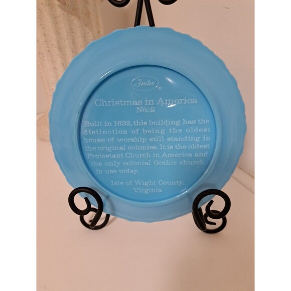 Vintage 1971 Blue Fenton The Old Brick Church Christmas Plate  8" - Picture 4 of 4